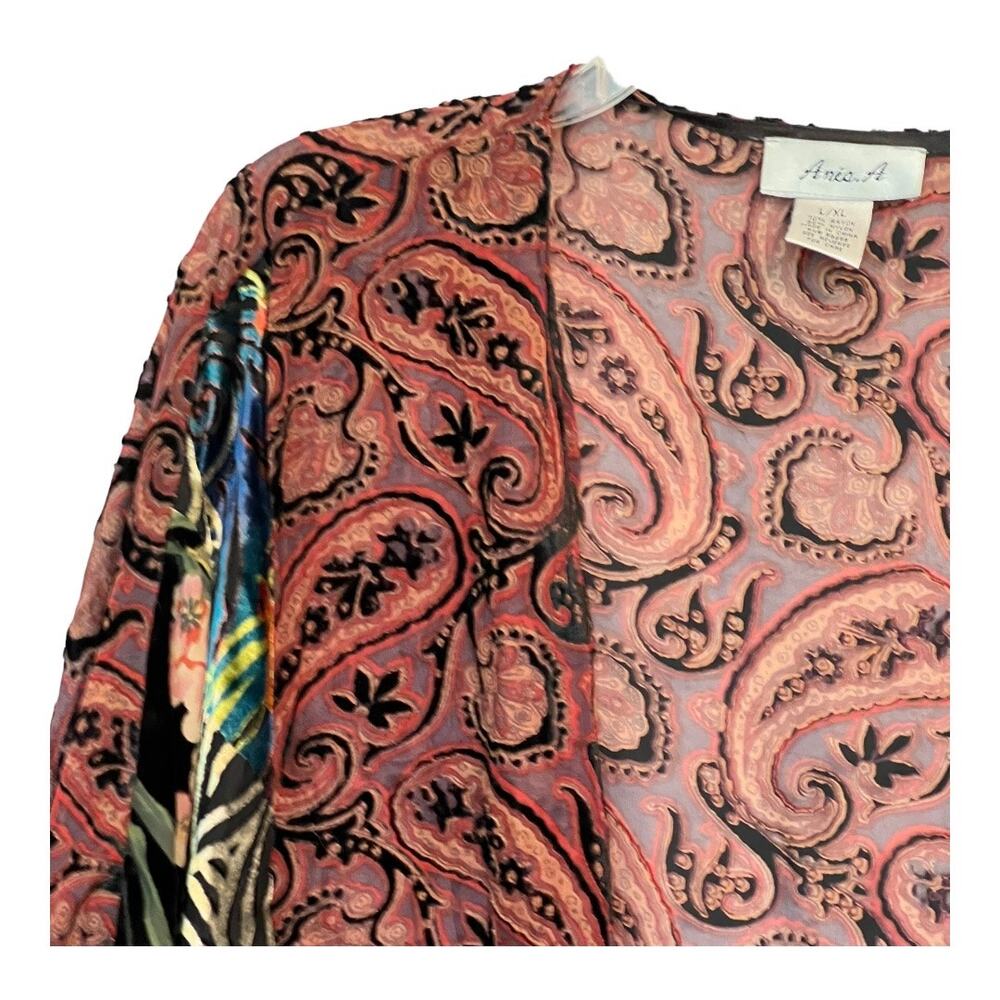 Anis A Open Kimono Burnout Velvet Topper Art to Wear Animal Print Floral L/XL - Picture 7 of 12